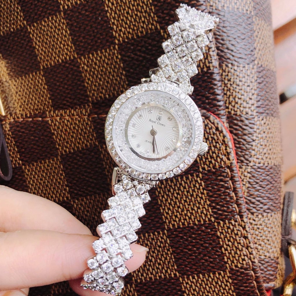 Đồng Hồ Nữ Royal Crown 2606 Bạc Phiên Bản Đá Chảy 28mm