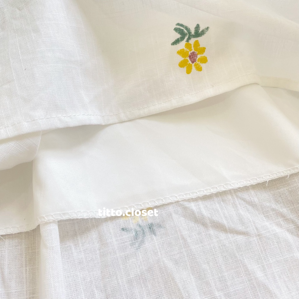 Váy Hoa Nhí Dáng Dài Tay Bồng - Họa Tiết Hoa Cúc - Vintage Ulzzang - Ảnh Thật - Titto Closet