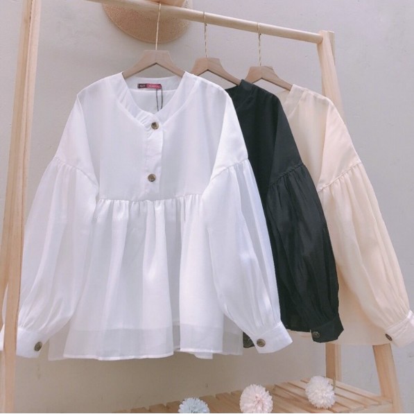 Áo Babydoll Bánh Bèo Áo Kiểu Nữ Trắng Siêu Cute 2 Lớp LD021