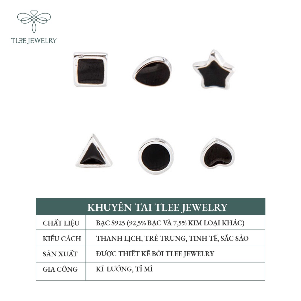 Khuyên tai bạc unisex TLEE bông tai hình khối đá đen cá tính NCJ B0181
