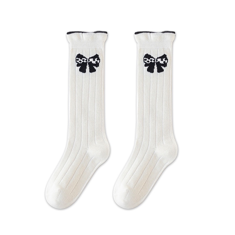 Vớ Cotton Cao Qua Gối Phối Nơ Đen Trắng Dễ Thương Dành Cho Bé Gái 3-12 Tuổi