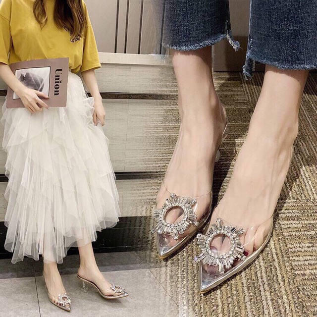 [FREE SHIP ĐƠN TỪ 150k] GIÀY CAO GÓT QUAI TRONG ĐÁ TRÒN CÔNG CHÚA BAO NÀNG MONG ƯỚC