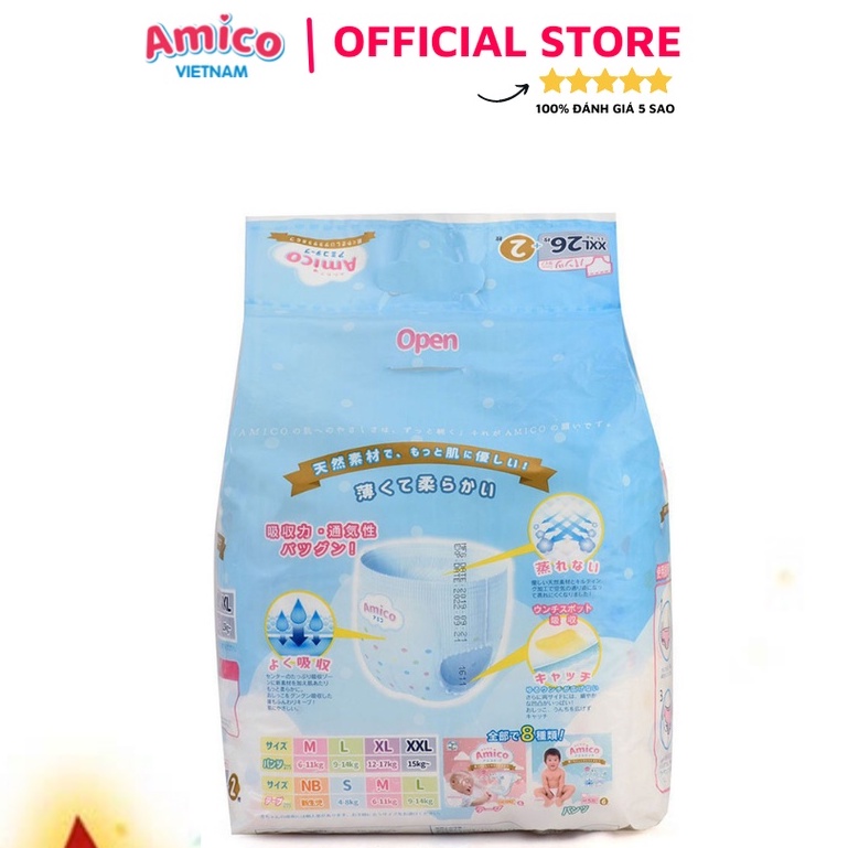 Tã quần Amico combo 2 gói size XXL 26 + 2 miếng (Cho bé ≥15kg)