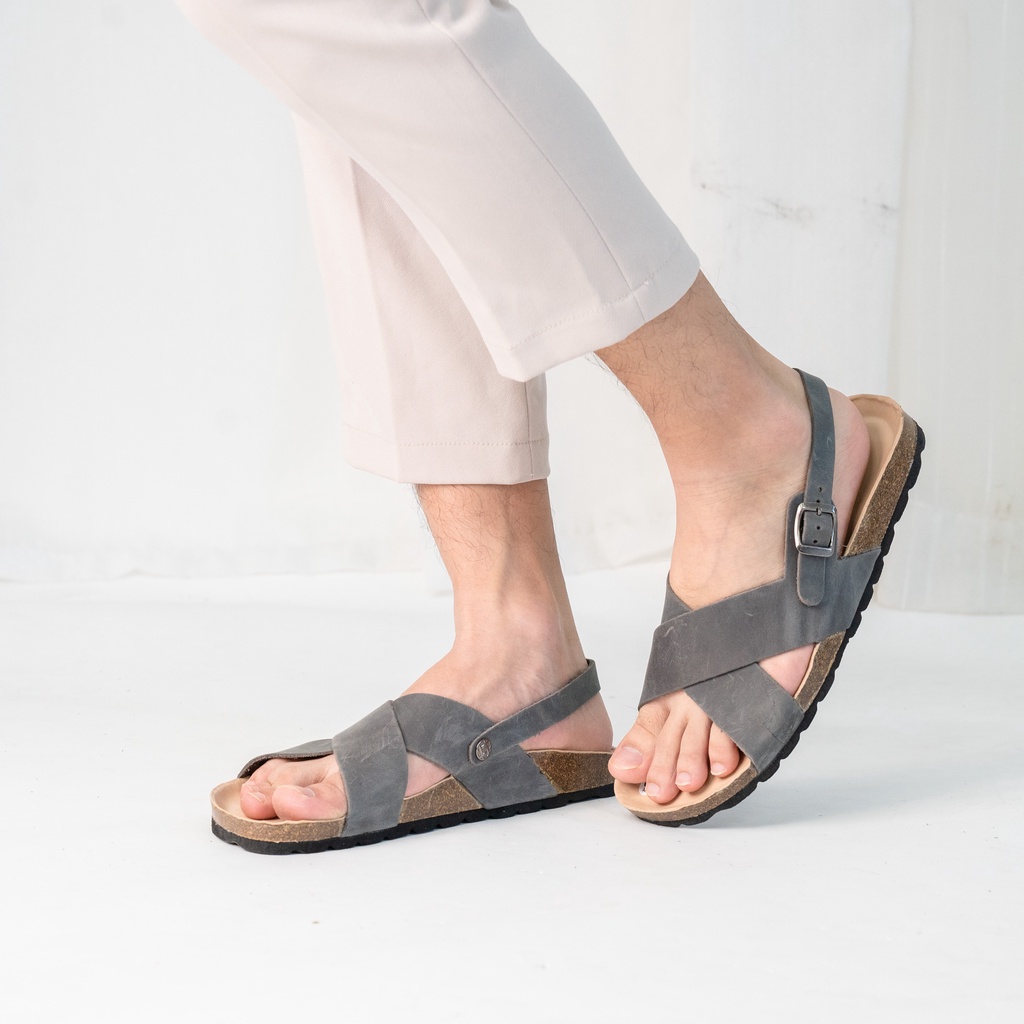 DK11 - Sandal Đế Trấu BIOLINE Official Quai Da Bò Đan Chữ X Lót Pu Kem Chống Nước