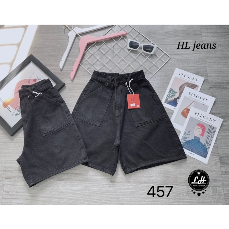 Quần short nữ, short jean ống rộng trắng màu đen xanh nhạt kiểu túi đắp vuông MS 457