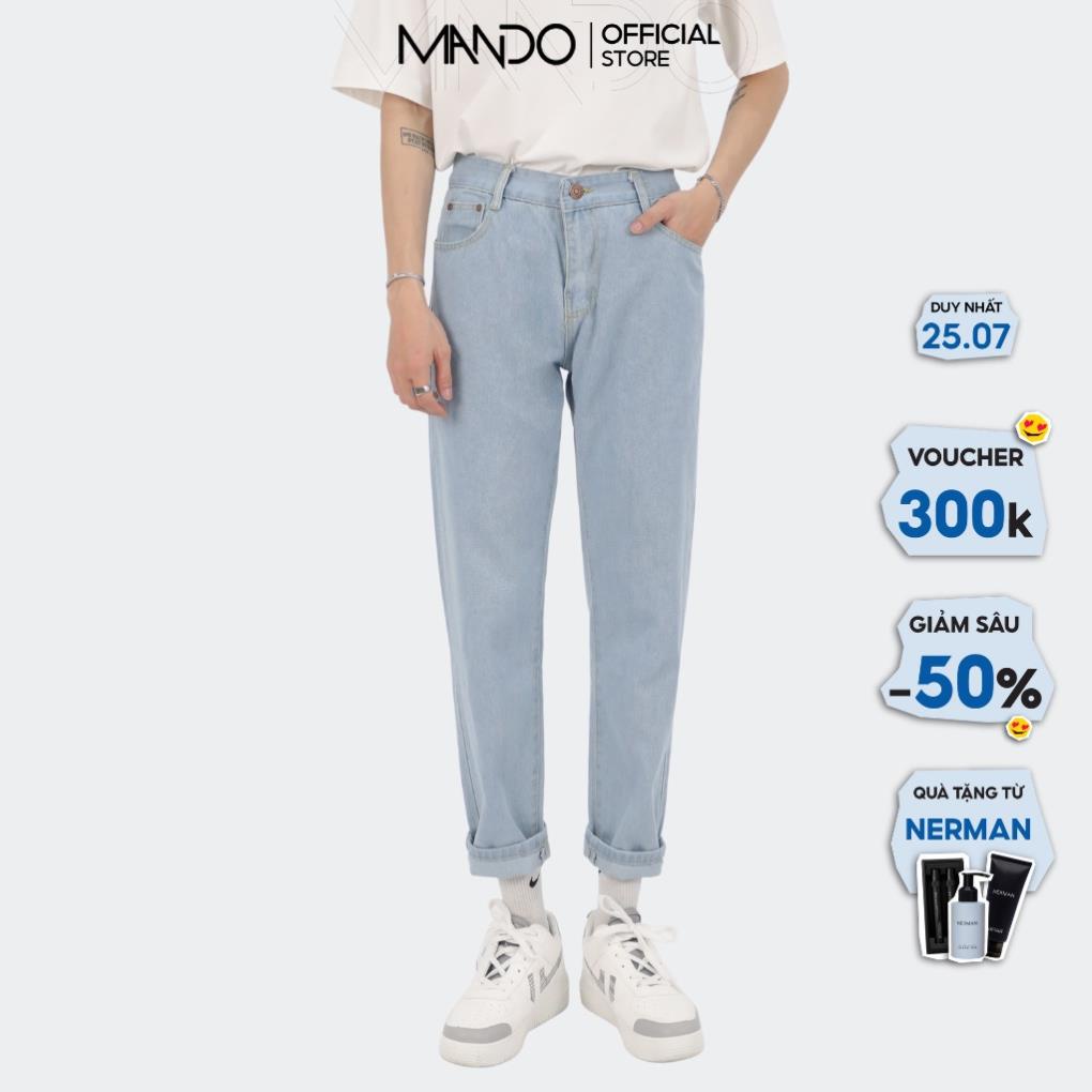 Quần Jean Nam MANDO Ống Rộng Kiểu Dáng Basic Unisex Thời Trang Hàn Quốc Chất Bò Xanh Nhạt Xanh Đậm QJN057 !