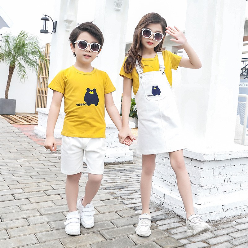 Áo gia đình đẹp ❤️FREESHIP❤️ Set Đồ bộ gia đình áo thun cotton hình thêu kèm yếm và quần AG31