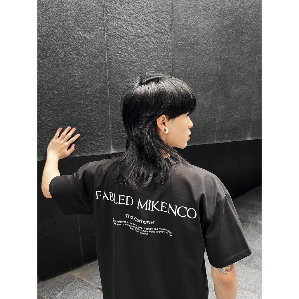 Áo phông mikeco đen trắng in hình chú chó 3 đầu, mẫu unisex hot nhất