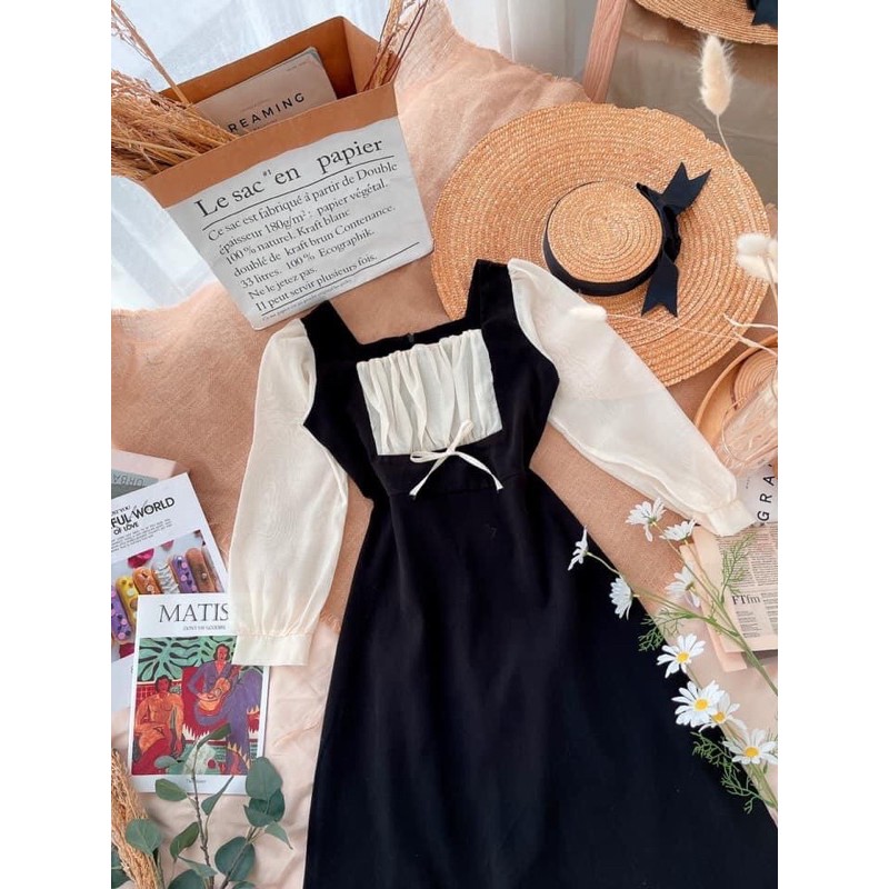 Đầm midi phối cổ và tay oganza | BigBuy360 - bigbuy360.vn