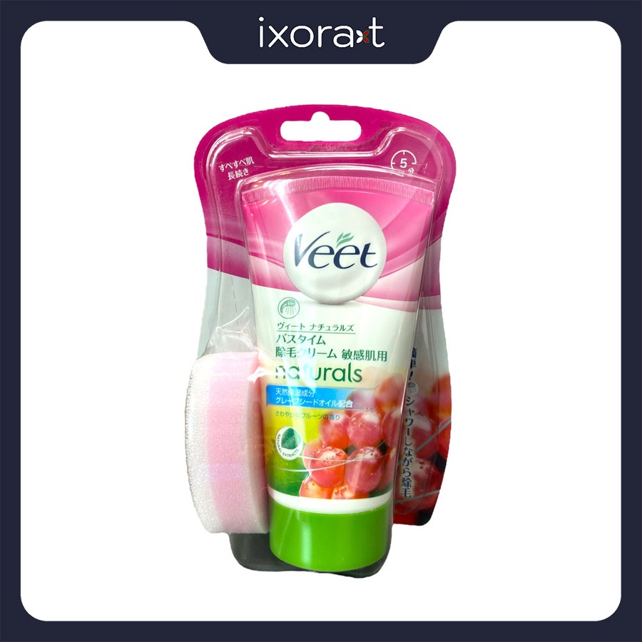Kem tẩy lông VEET NATURALS dầu hạt nho kèm mút dành cho da nhạy cảm tuýp 150g [ Made in Japan ]