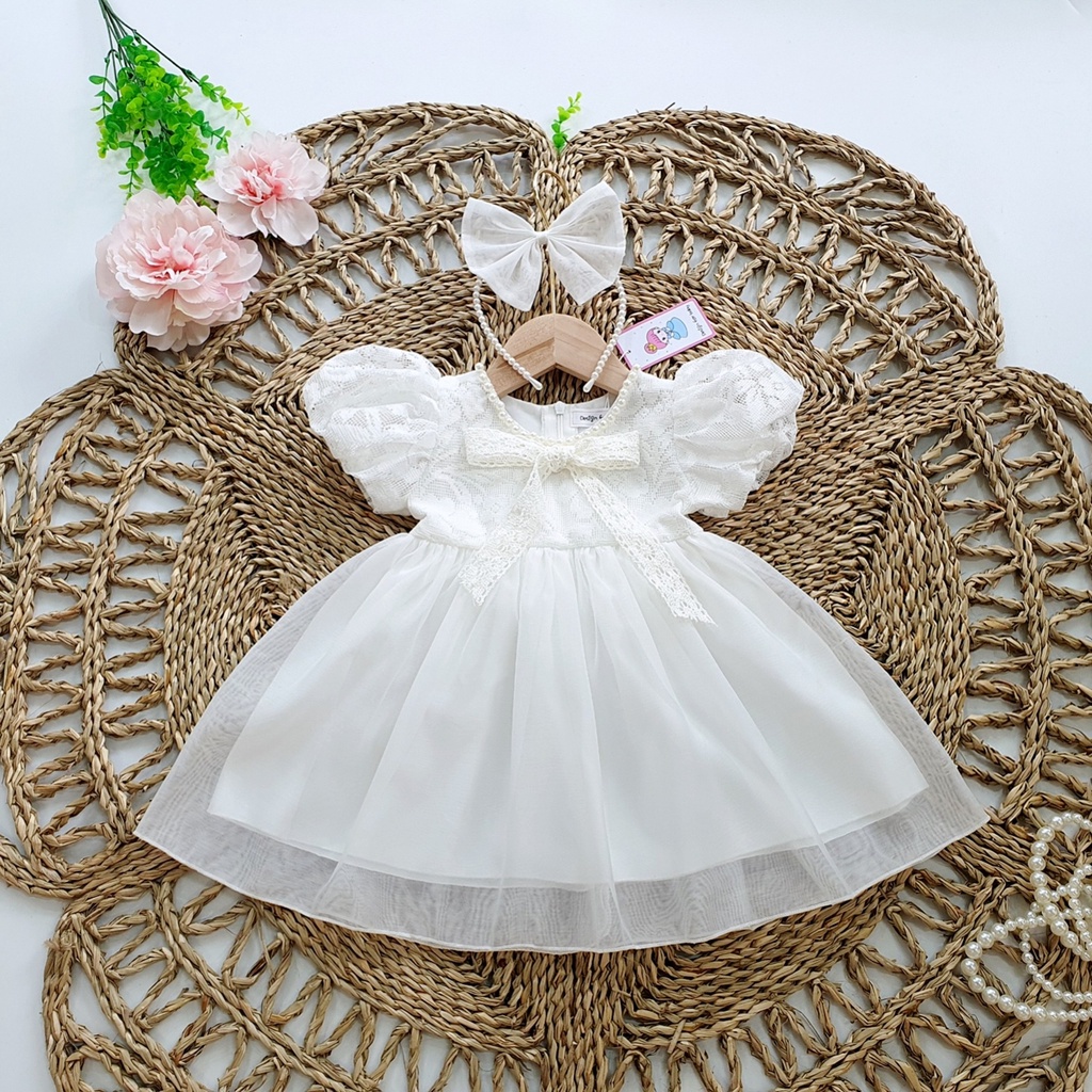 Váy Bé Gái, Đầm Công Chúa Trắng Cho Bé Gái Từ 4 Đến 28kg Tặng Kèm Bờm Ngọc, Đi Tiệc, Đi Chơi - Hàng Thiết Kế