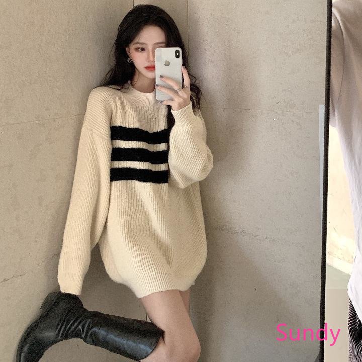 Áo Sweater Dệt Kim Tay Dài Dáng Rộng Thời Trang Mùa Thu Cho Nữ Có Size Lớn