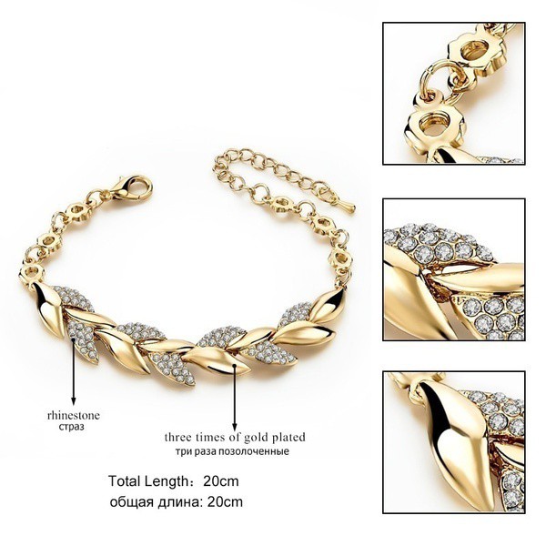 Vòng đeo tay kim cương lá vàng 18K cho phụ nữ thanh lịch