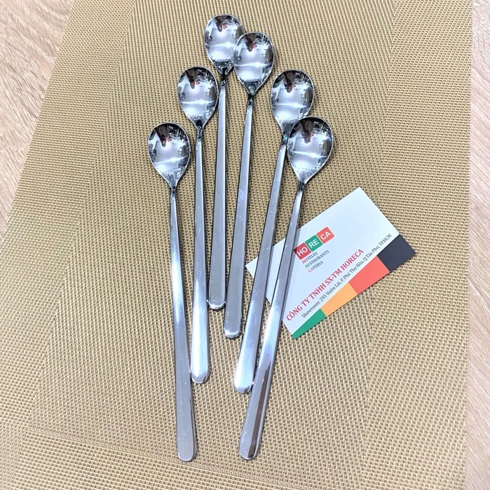 Bộ 6 muỗng cà phê đá dài trơn inox cao cấp dài 19cm và 21cm