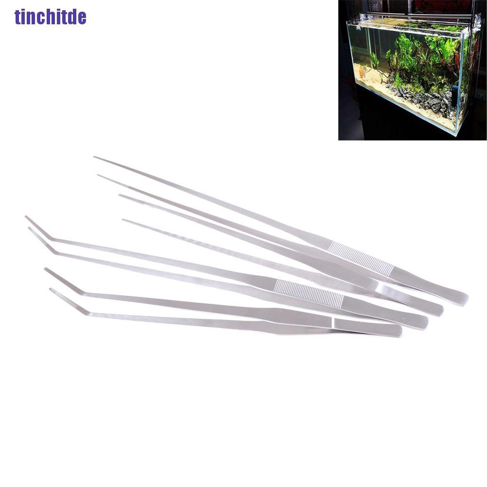[Tinchitde] 38/48Cm Aquarium Live Tank Curve Plant Long Tongs Stainless Steel Tweezers [Tin]