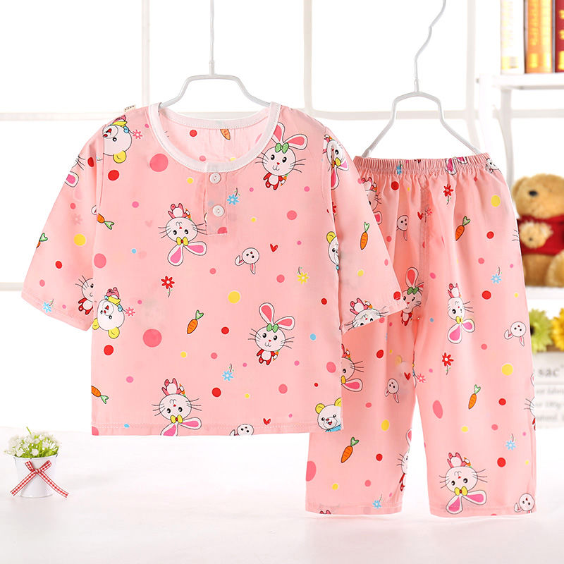 Mùa Hè Mới Trẻ Em Phong Cách Pyjama Set Bé Trai Và Bé Gái Mỏng Bourette Giải Trí Cao Cấp Bộ Đồ Ngủ Bé Gái