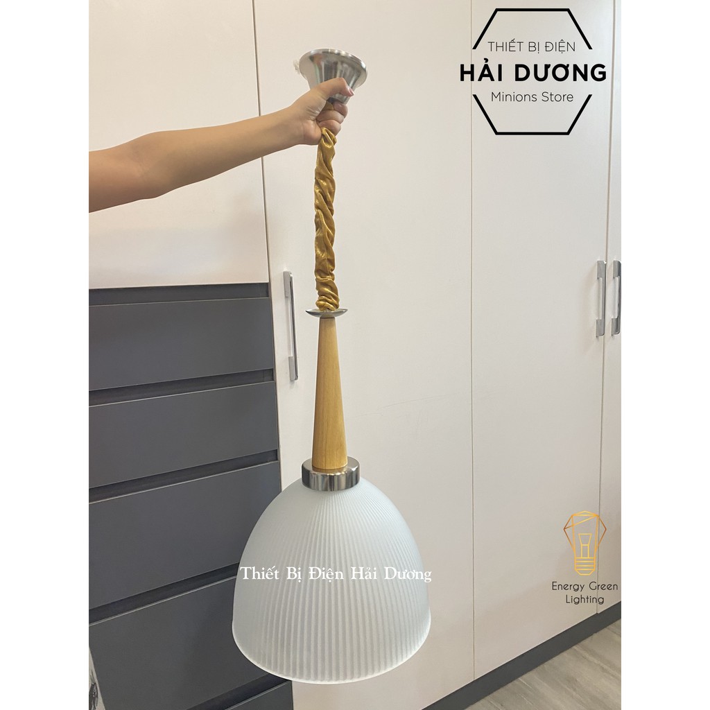 Đèn thả trần decor cao cấp chao thuỷ tinh đui gỗ phong cách tân cổ điển HY-08L+Tặng kèm bóng led 3w