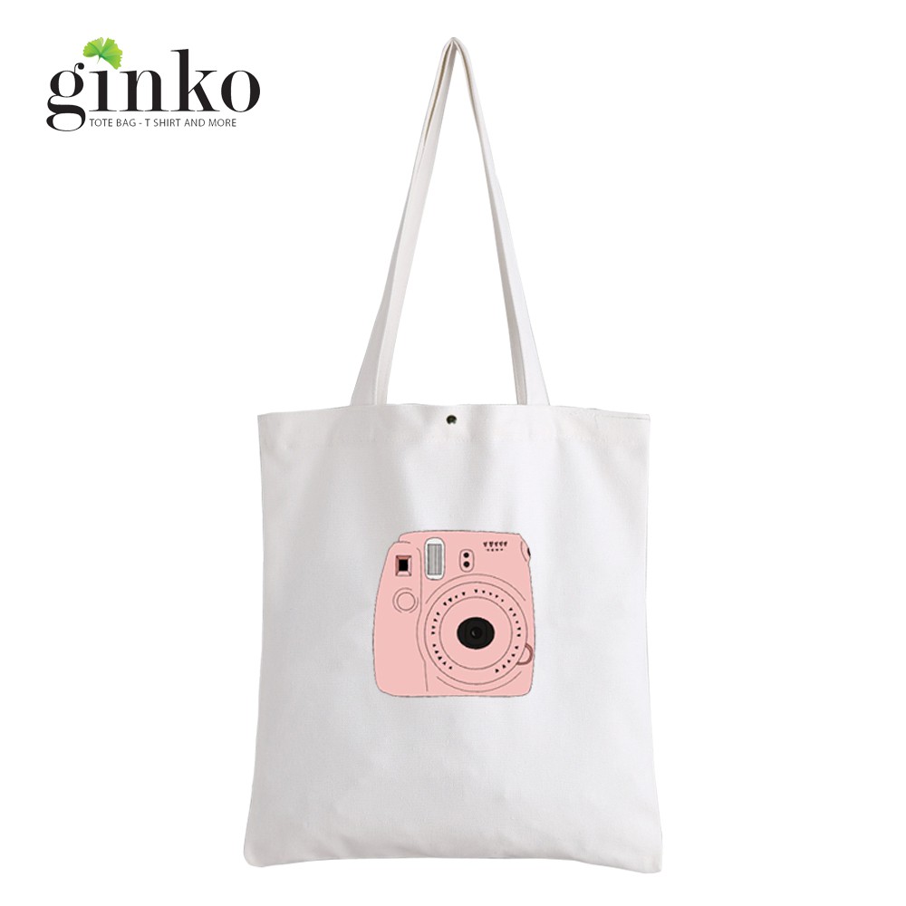 [Mã BMBAU50 giảm 7% đơn 150K] Túi Vải Tote GINKO Kiểu Basic Dây Kéo In Hình Máy Ảnh Instax Fuji