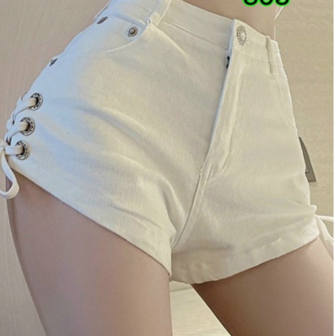 Quần short nữ lưng cao đan dây hông loại ngắn thời trang-Quần xỏ dây 2 bên hông tôn dáng sexy-Cun Shop