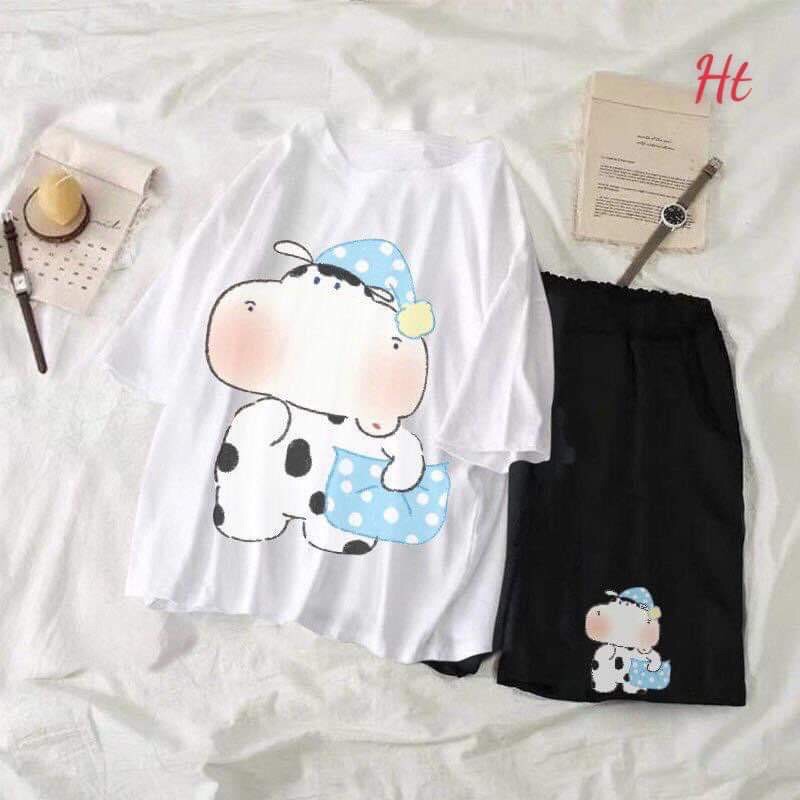 bộ đùi nam nam nữ in bò sữa túi xanh chấm bi Ht