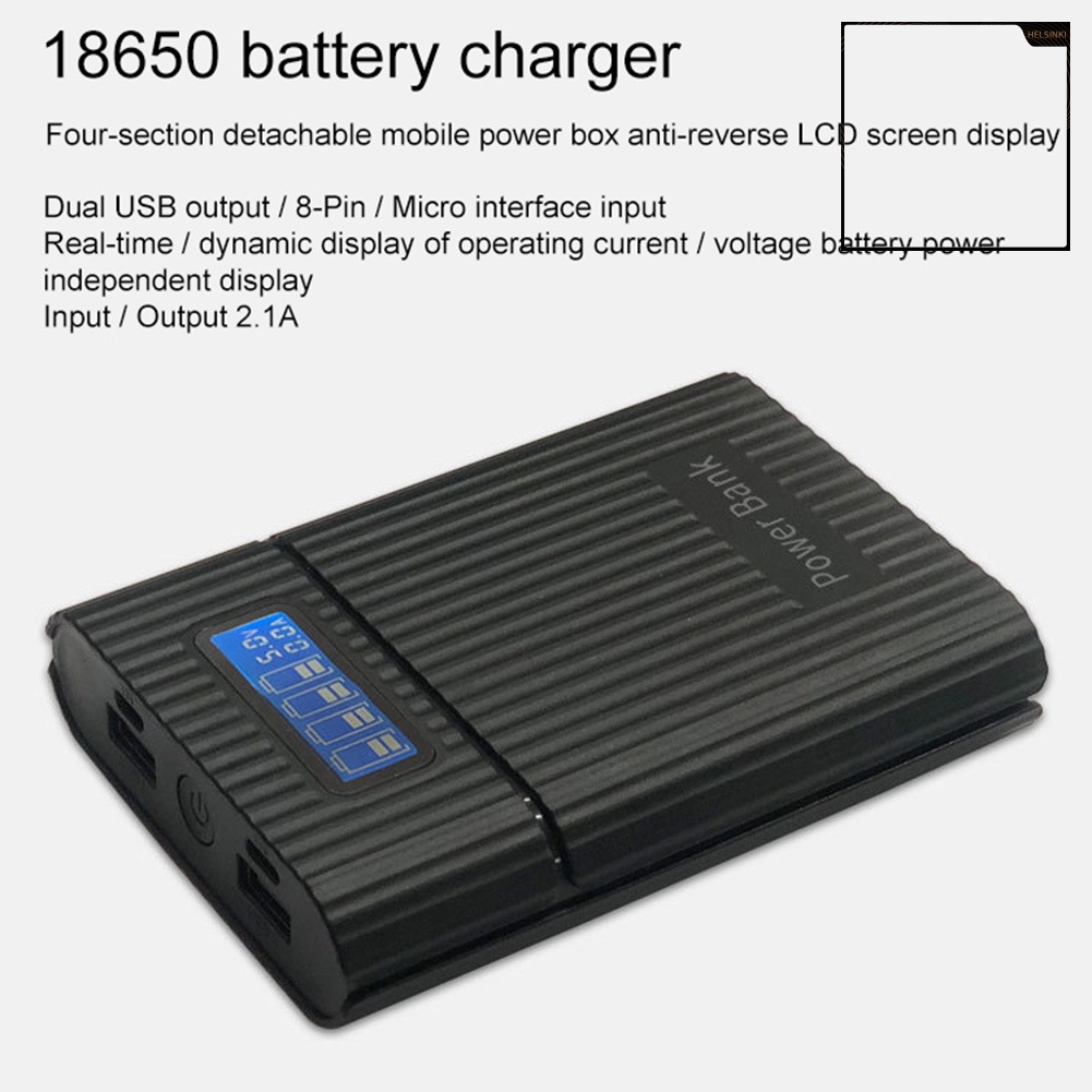 Vỏ sạc dự phòng rỗng 4 ngăn pin 18650 có đèn LED và màn hình LCD