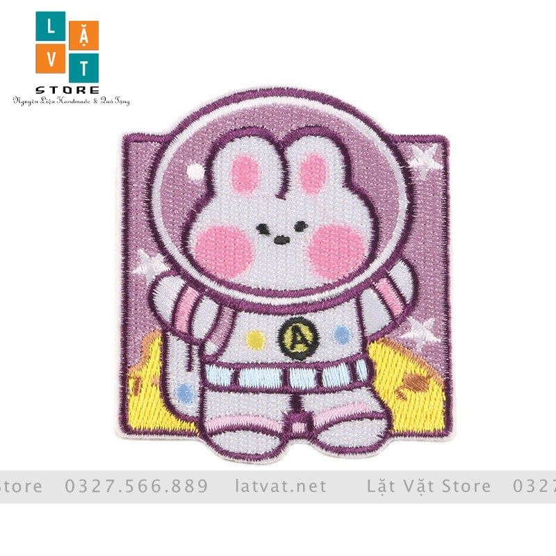 Patch ủi quần áo, Sticker miếng dán Thỏ Vũ Trụ cực kì dễ thương, dán Vali, tủ lạnh...