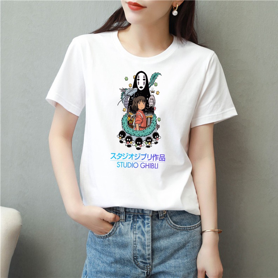 Áo thun nam nữ tay lỡ vải cotton form rộng màu trắng Hạ Băng Designs - Ghibli 003