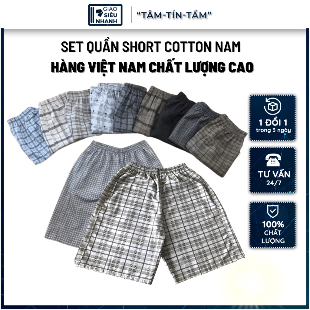 COMBO 5 Quần short nam, quần short nam cotton Hàng Việt Nam Xuất Khẩu, may chi tiết, chất vải bền, kiểu dáng caro đẹp