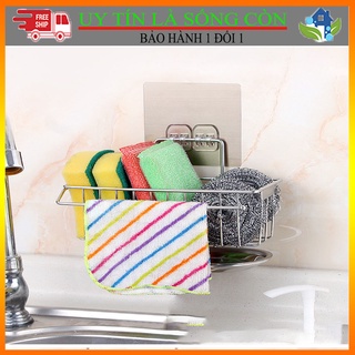 Giá để giẻ rửa bát inox có khay hứng nước tiện dụng tặng kèm miếng dán k cần khoan đục