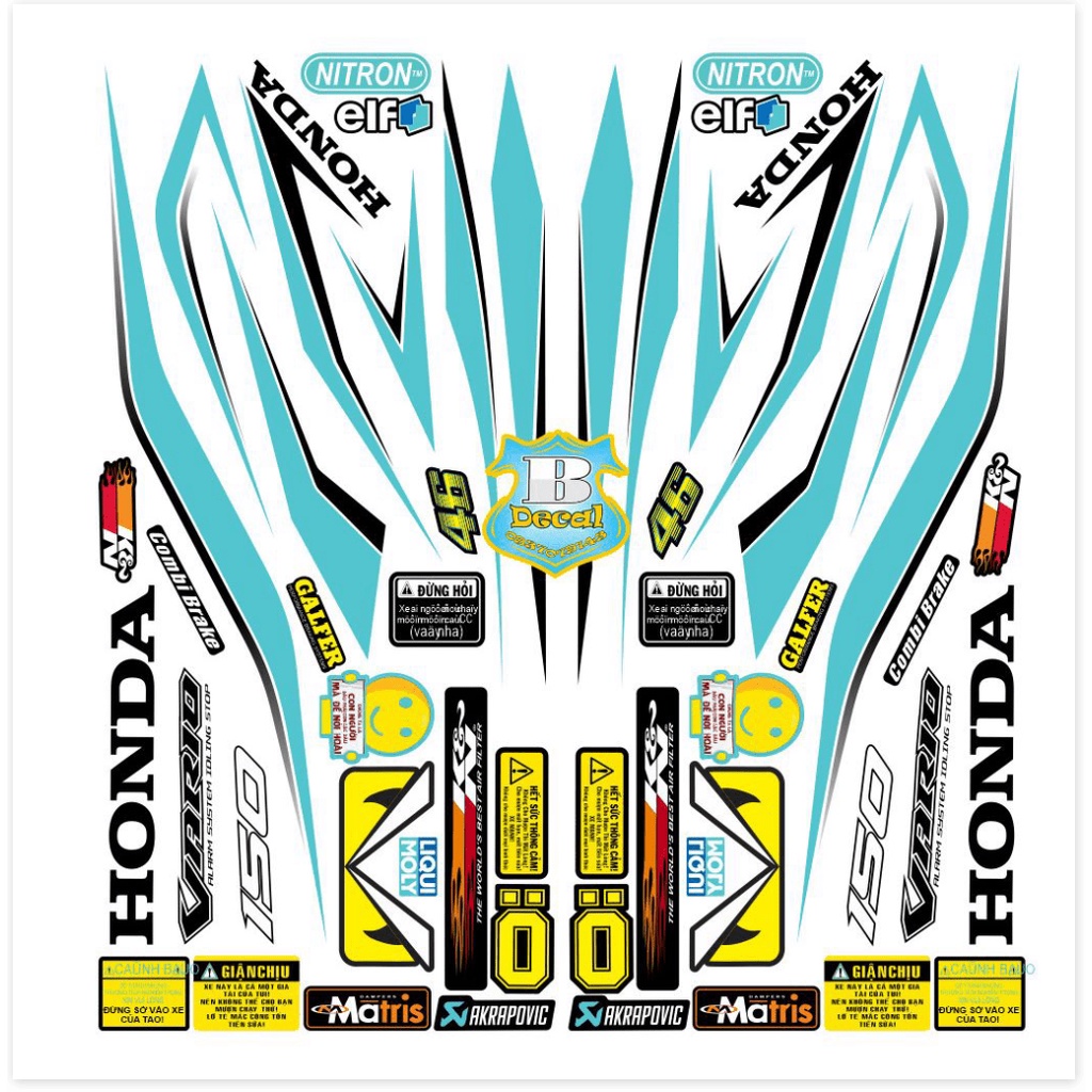 ( Quí khách vui lòng mang ra tiệm cho thợ dán ) Tem vario 150 trắng xanh ngọc