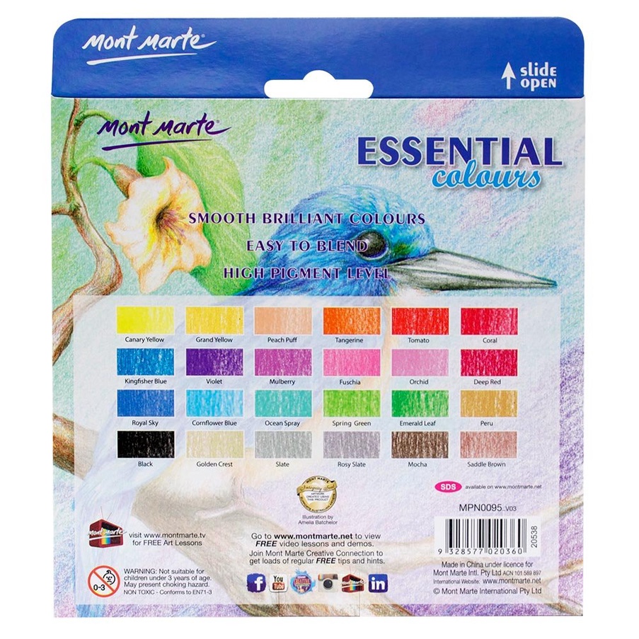 Cá Chép - Bộ bút chì màu Mont Marte Colour Pencils 24pc - Essential Colours - MM-MPN0095