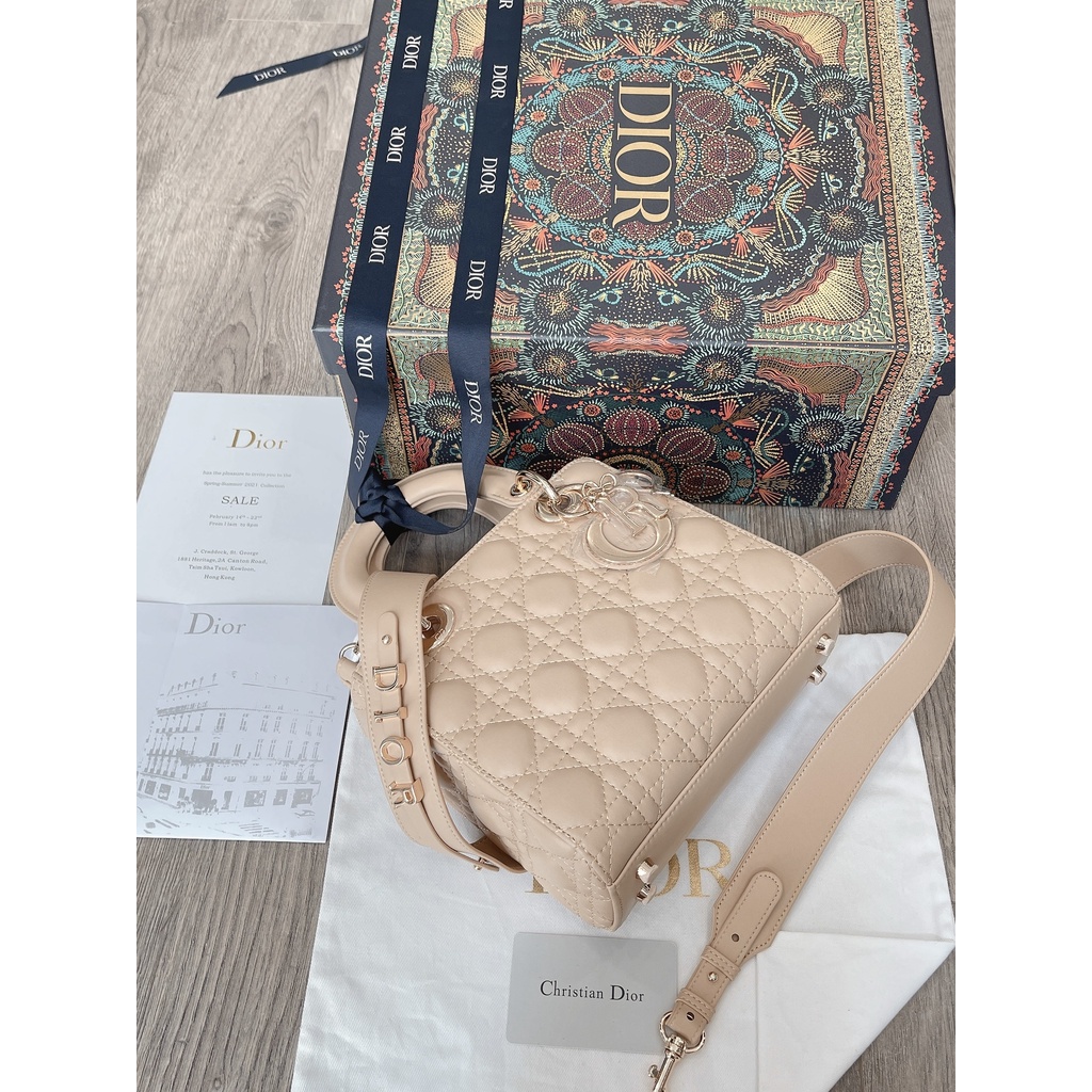 Túi Xách Di.or La.dy Size 20cm Màu Nude Da Mờ Tag Vàng