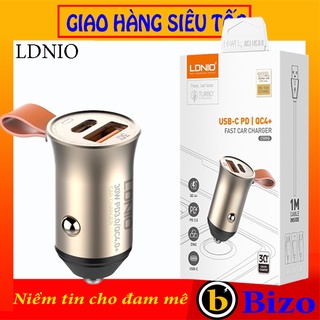 Bộ tẩu sạc điện thoại trên ô tô sạc nhanh pd30w/qc4.0 ldnio c509q, tẩu sạc xe hơi kèm cáp sạc type-c to type-c, lning