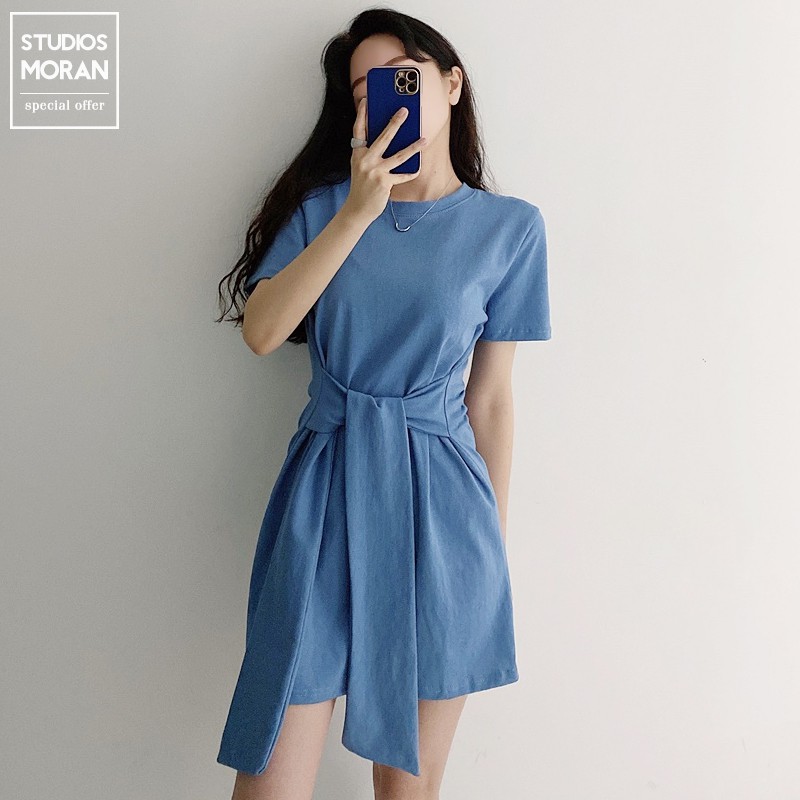 (ORDER) Váy thun MORAN thiết kế dây liền thắt eo xòa A-line style công sở thanh lịch Hàn Quốc (NEW_HOT)