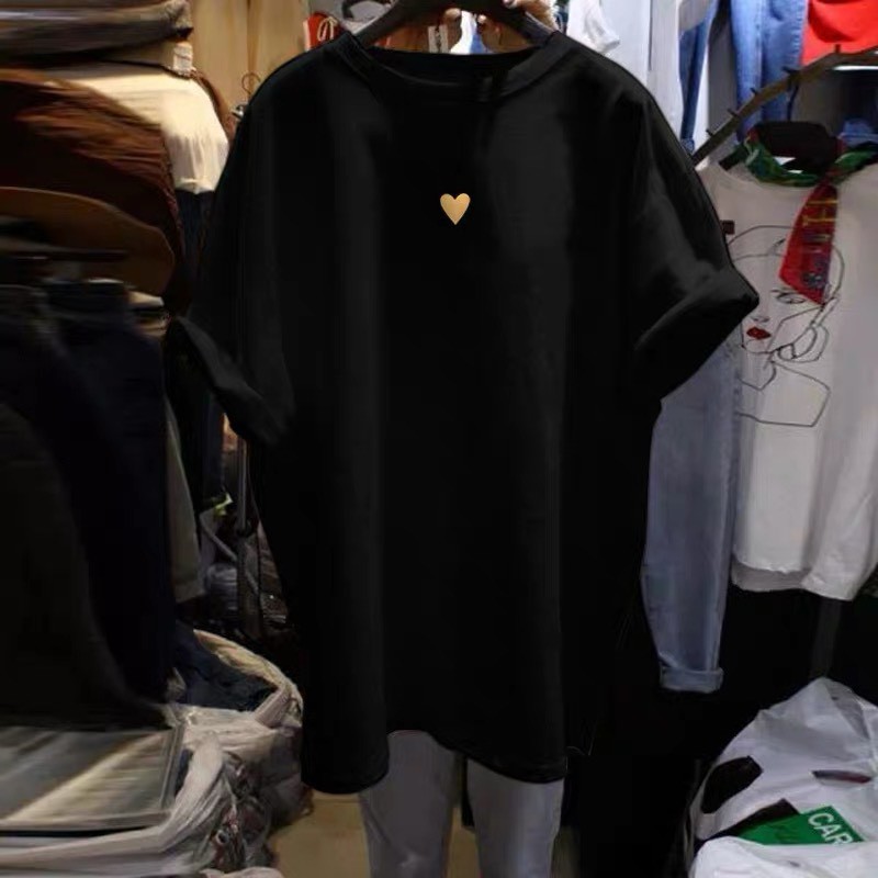 Áo thun nam nữ unisex tay lỡ hình trái tim phông form rộng oversize 2 màu trắng và đen cotton dáng xuông streetwear