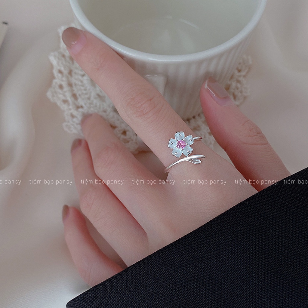 Nhẫn bạc nữ hoa anh đào Sakura, nhẫn nữ PANSY bằng bạc thật 925 phong cách Nhật Bản
