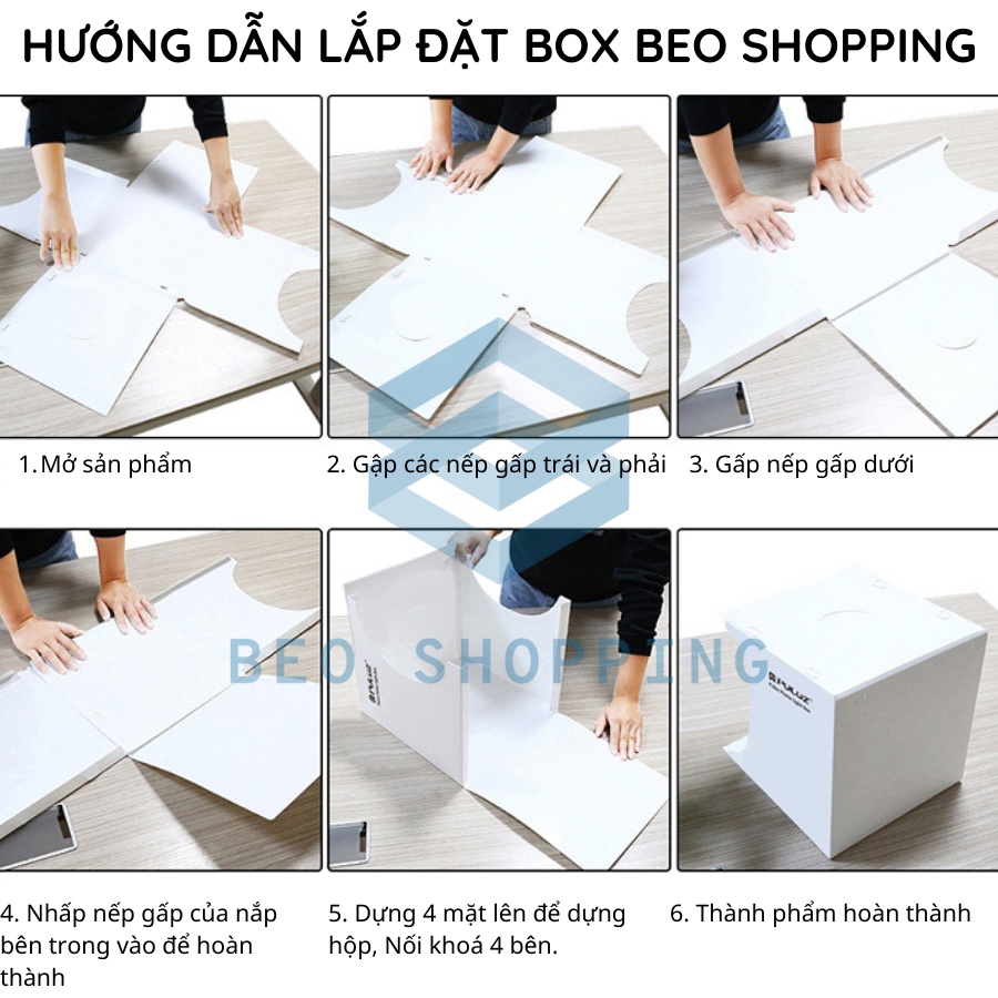 Hộp chụp sản phẩm siêu sáng PULUZ, tặng 6 màu nền, 20cm và PU5030 30cm 3 màu ánh sáng