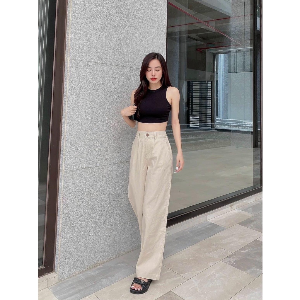 Quần ống Suông Tom.my Linen Tưng Cạp Bán Chun