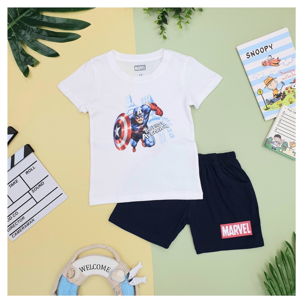 Bộ ngắn tay bé trai hình siêu nhân chất cotton xuất dư size 11-23kg