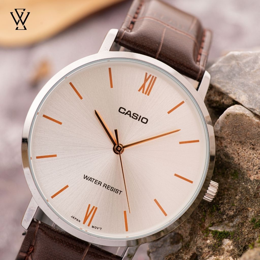 Đồng Hồ Quartz Nam Casio WATCHSTORE MTP-VT01L-7B2 Thiết Kế Mặt Kính Khoáng 40mm, Dây Da Nâu Và Vỏ Thép Không Gỉ