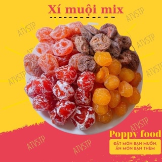 xí muội ô mai mix ( đào- oliu-mận ) hủ 400gr (dai-ngon-chua-ngọt), đồ ăn vặt ngon, đồ ăn vặt Poppy