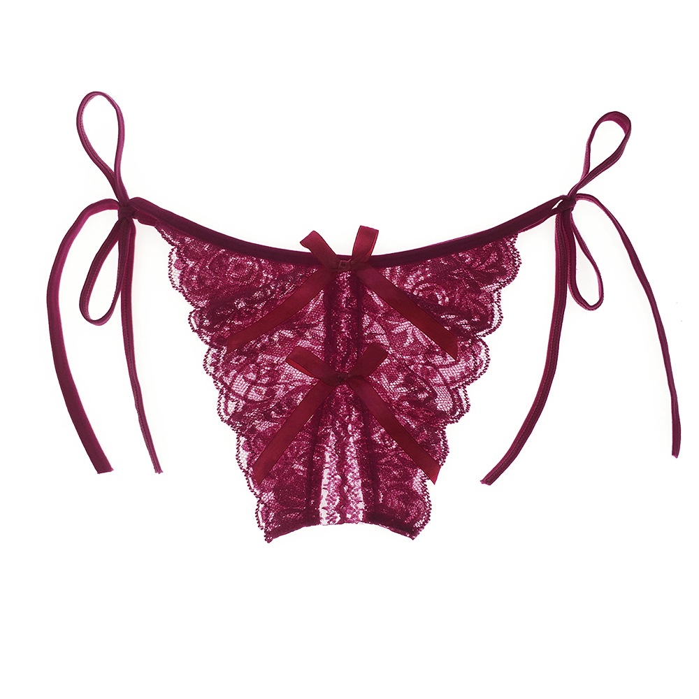 Quần lót lọt khe nữ ren cao cấp buộc dây 2 nơ sexy xẻ đáy LK015