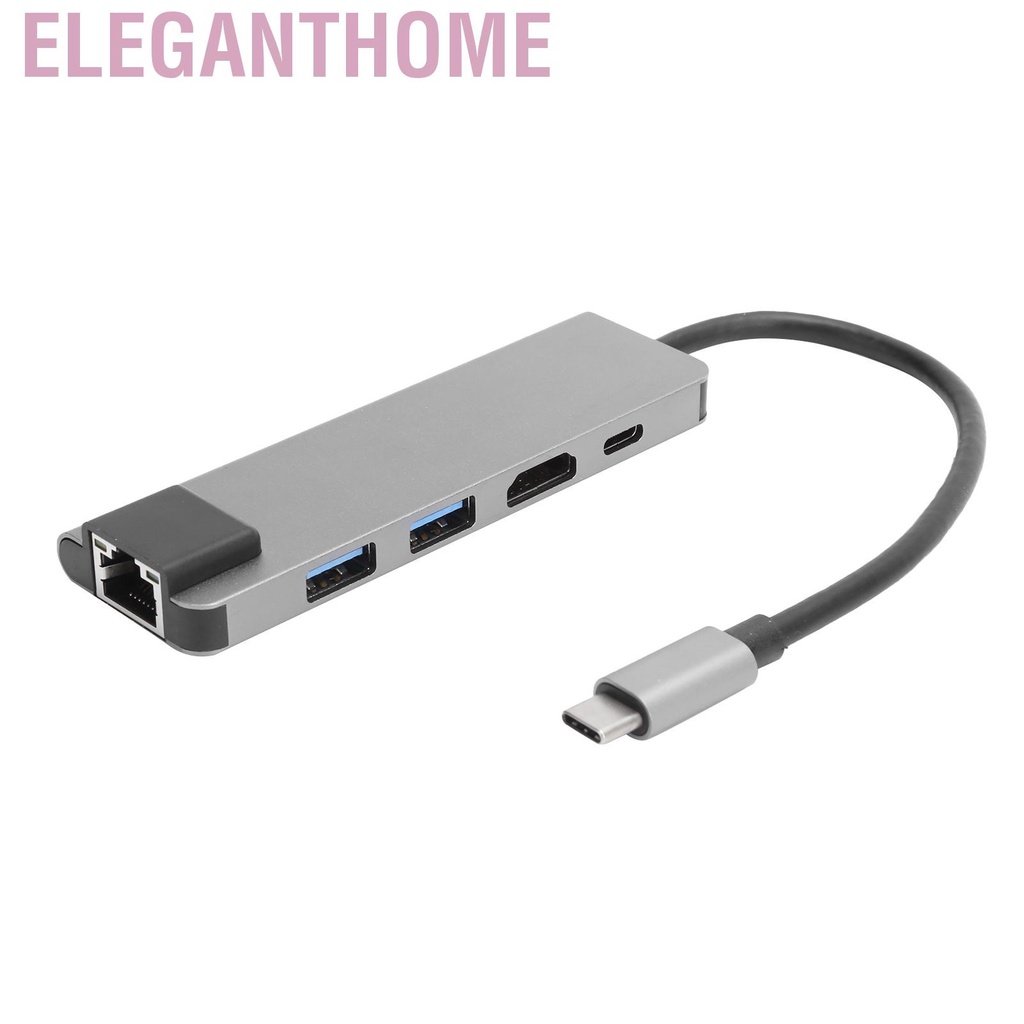 Eleganthome 5 In 1 USB-C Hub 4K HDMI Type-C to PD RJ45 USB3.0 Adapter for iOS Samsung