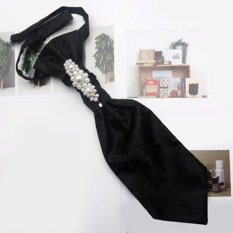 Nơ Cài Cổ Áo Màu Đen Đính Hạt Ngọc Trai Có Thể Điều Chỉnh Phong Cách Gothic Vintage