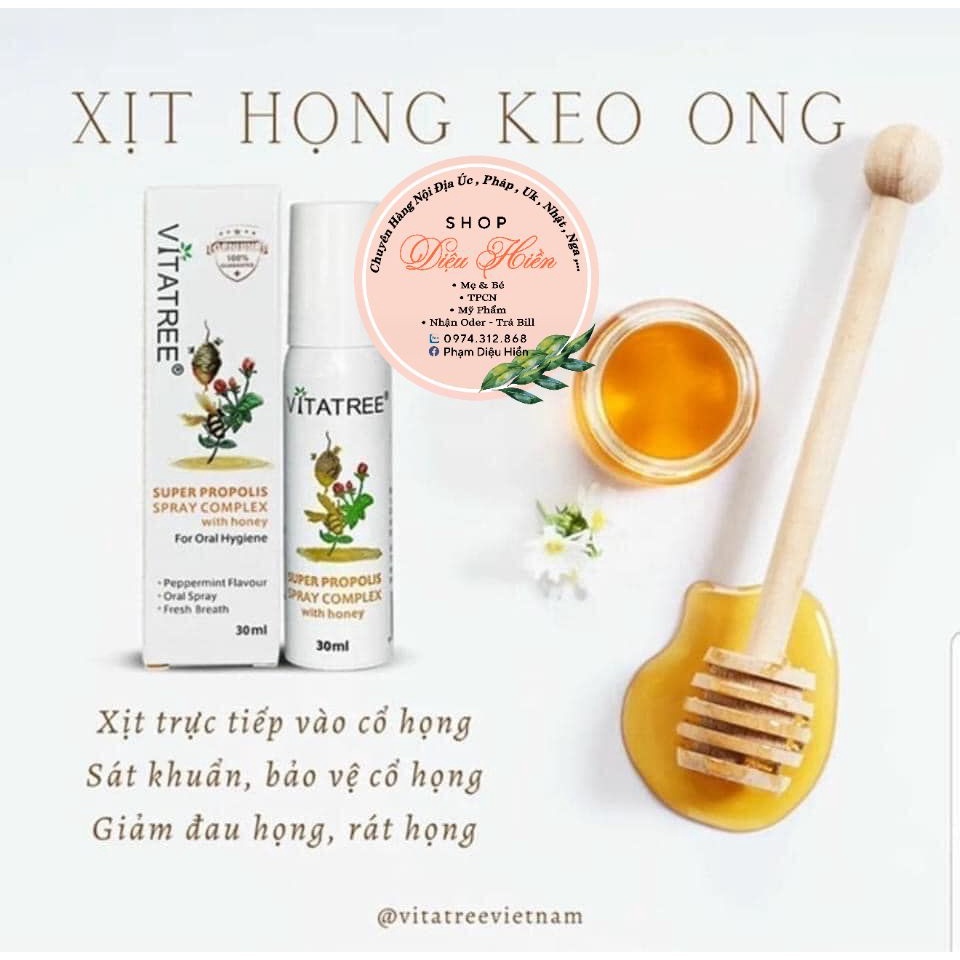 Chai xịt giảm đau họng keo ong Vitatree