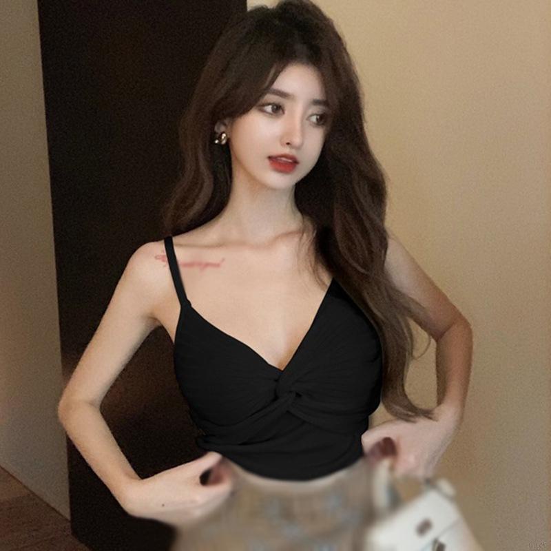 Áo hai dây dệt kim màu trơn đeo chéo ngực gợi cảm cho nữ