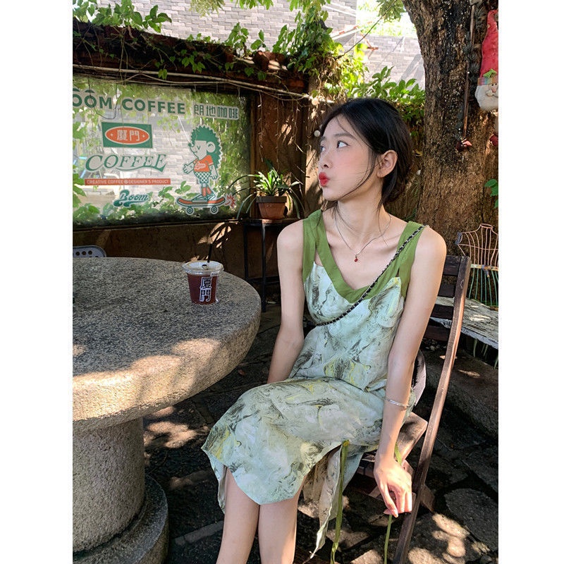 Đầm Hai Dây Mùa Hè Phong Cách Pháp Không Tay Cho Nữ