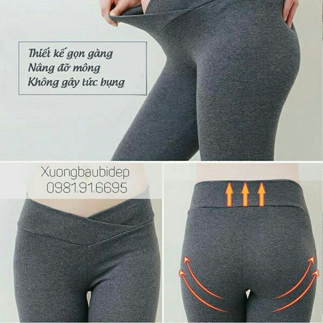Quần Legging Bầu Cạp Chéo Chất Cotton Co Giãn 4 Chiều