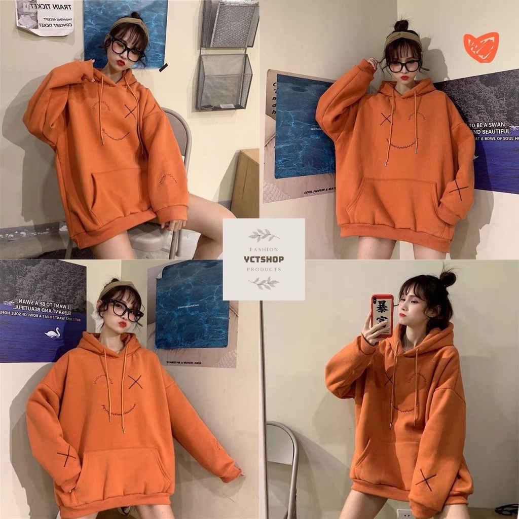 Áo hoodie cam mắt cười chất liệu nỉ ấm áp YCTSHOP 000819