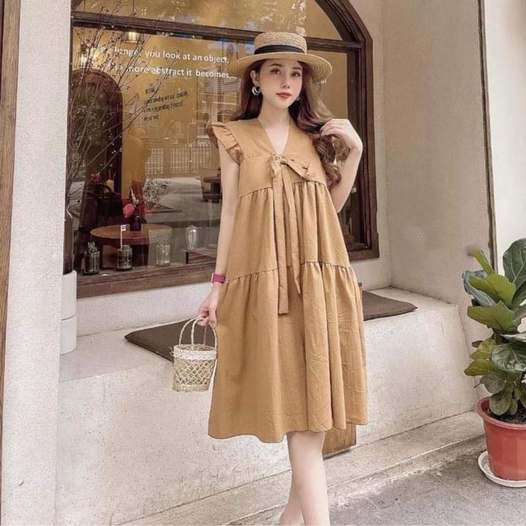 Váy bầu thời trang thiết kế M331 chất lụa hàn freesize từ 45 đến 70kg